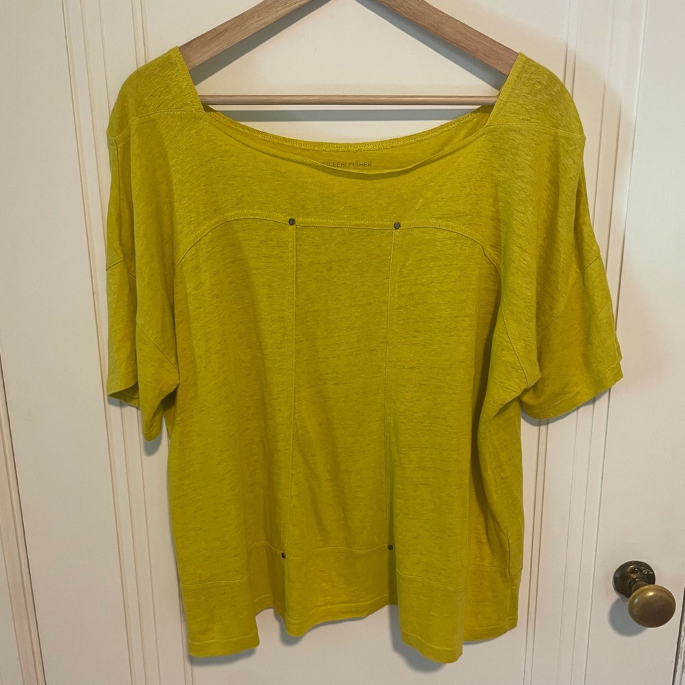 Eileen Fisher Linen Top Small Mustard Yellow Dolman Sleeve
